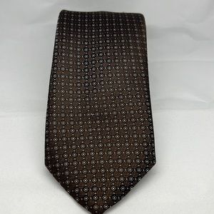 Mens Canali silk tie. Brown with baby blue dot accents.